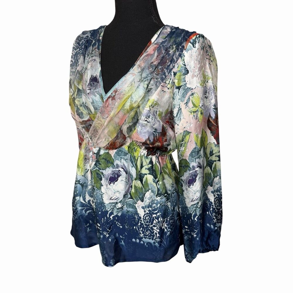 Sundance Silk Blouse Womens XS Floral V Neck 3/4 Sleeve Ethereal Romantic Fairy